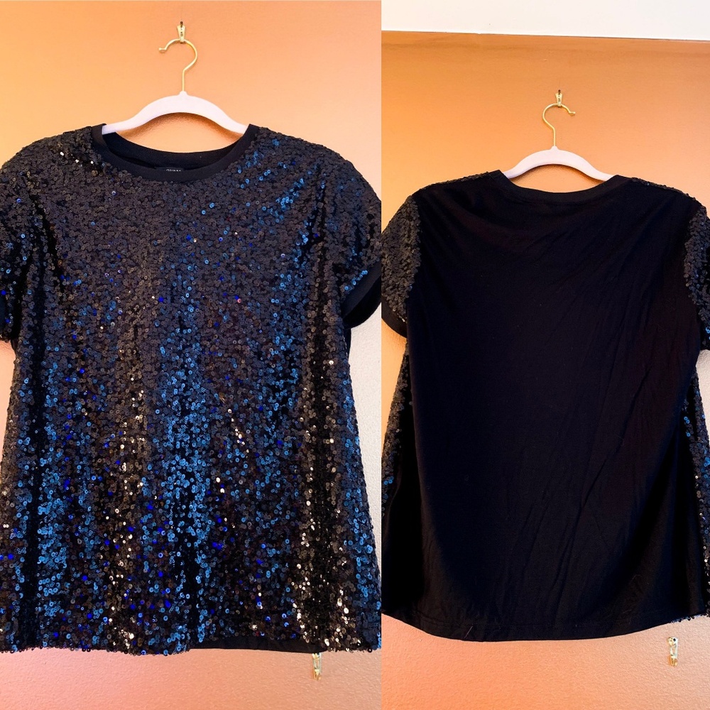 GUESS Black Sequin Short Sleeve Top Tee Shirt